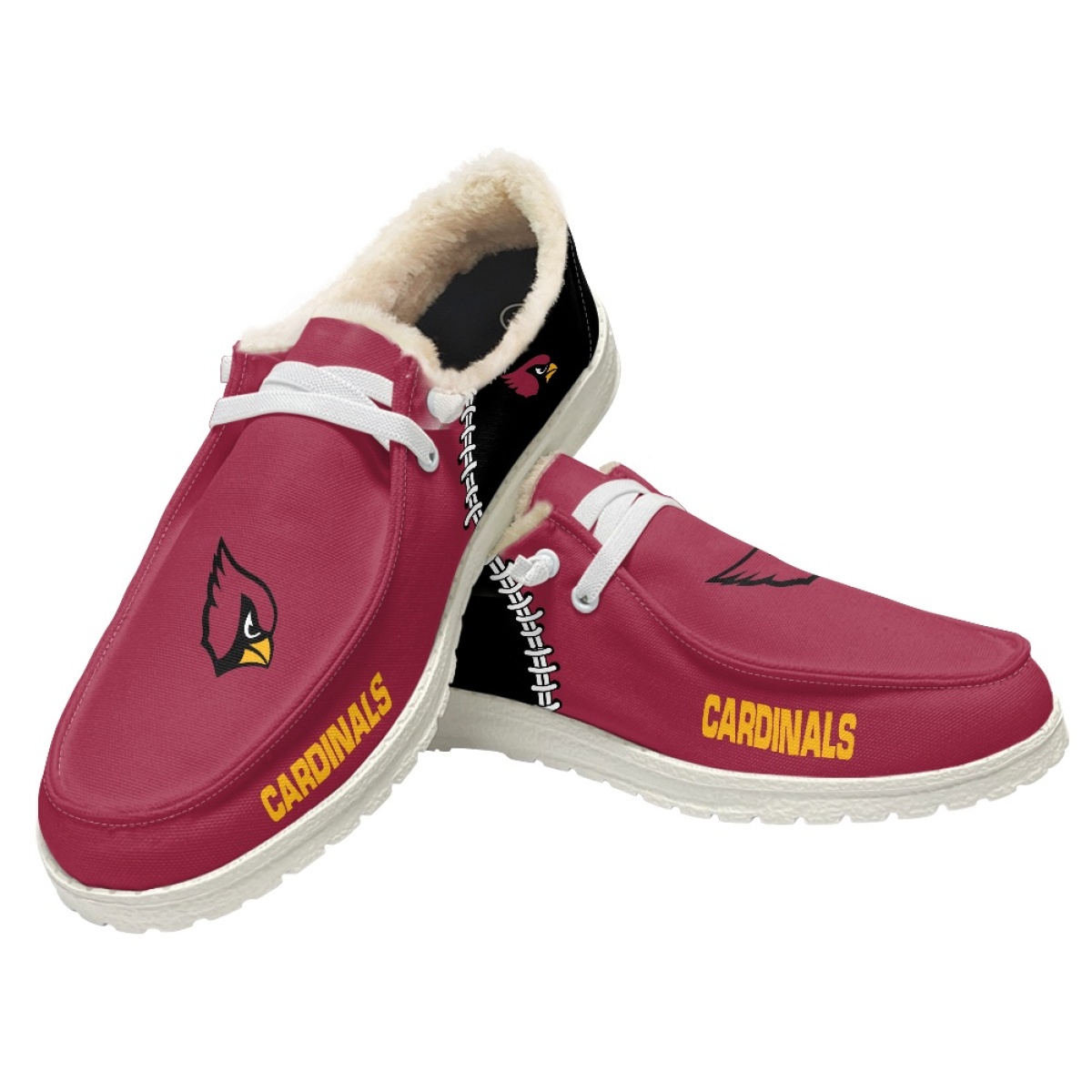 Women's Arizona Cardinals Loafers Lace Up Fuzzy Lined Shoes 001 (Pls check description for details)